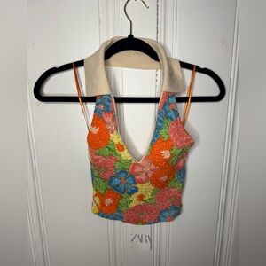ZARA floral halter crop top